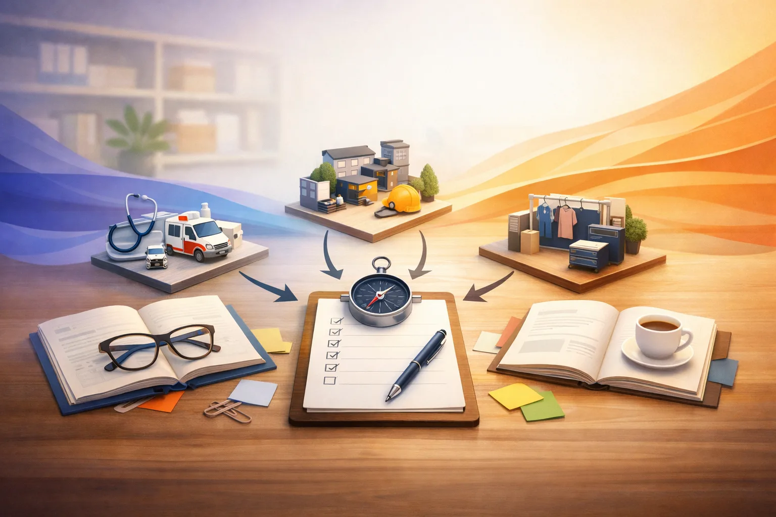 Une composition éditoriale évoque plusieurs pistes de stage comparées pour aider un élève à s’orienter.