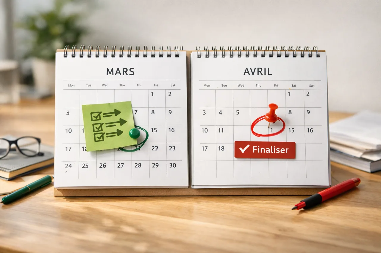 Illustration conceptuelle montrant les deux étapes du calendrier Parcoursup entre mars et début avril.