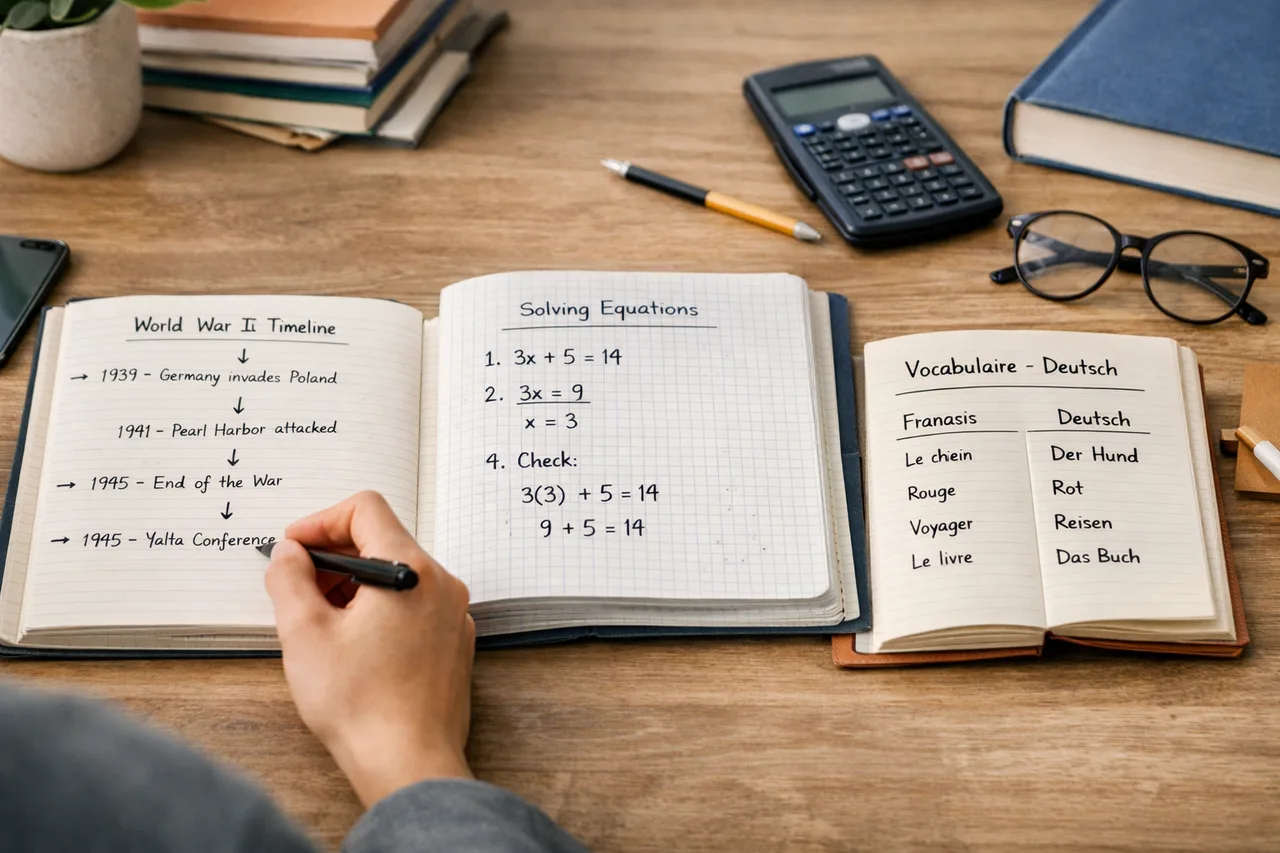 Several revision supports show how the same lesson is transformed differently depending on the subject.